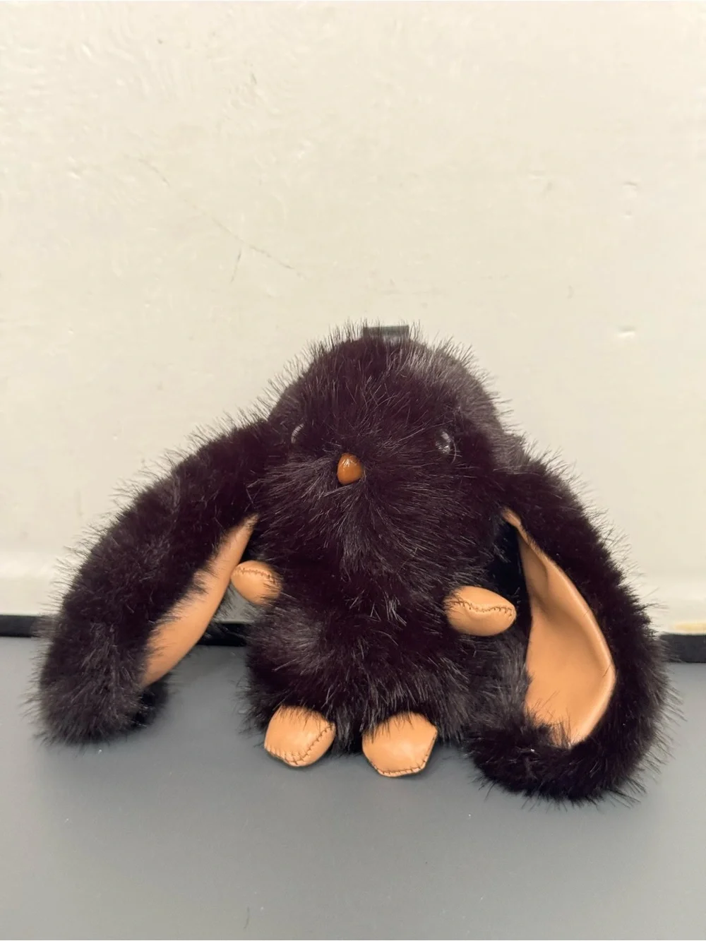 NIP Black Fluffy Bunny Keychain Bag Charm Faux Fur Lop Ear